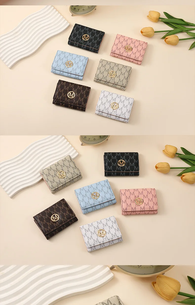 New Women's PU Print Short Wallet High-end Coin Purse Fashion Three Fold Multi Card Slots Multi-functional Female Small Wallet