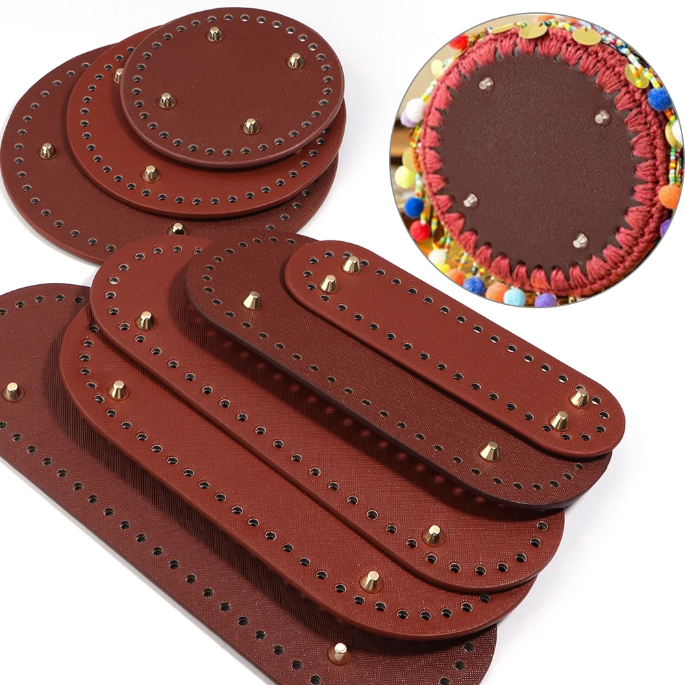 1pc/lot 12/15/18cm Round PU Leather Bag Bottom Hand-woven Bag Rivets Baseplate For DIY Handbag Cushion Pad Base Accessories