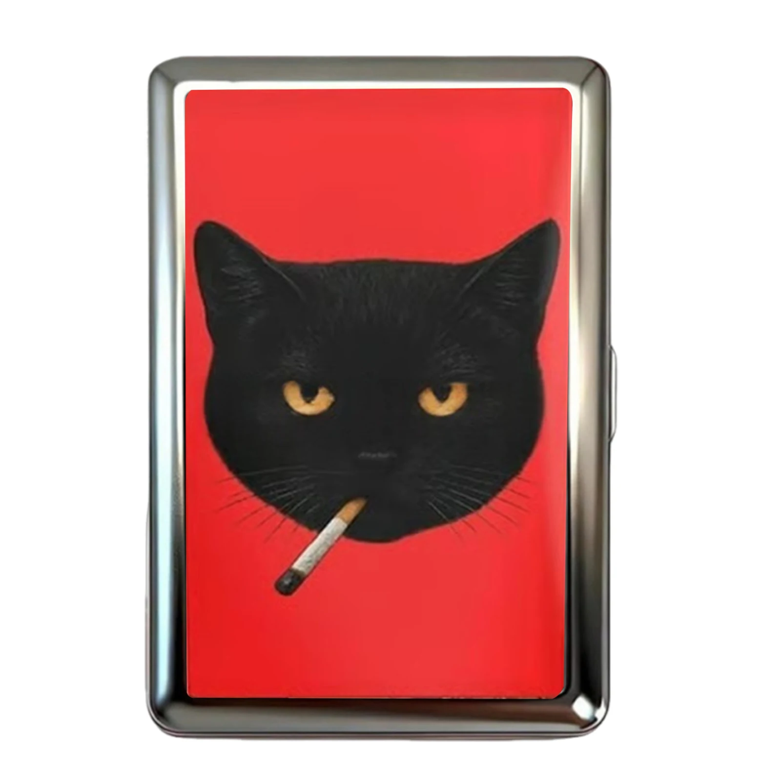 Versatile Metal Cigarette Case with Easy Snap Art Deco Illustration Armored Wallet Credit Card Case Gift for Him & Her