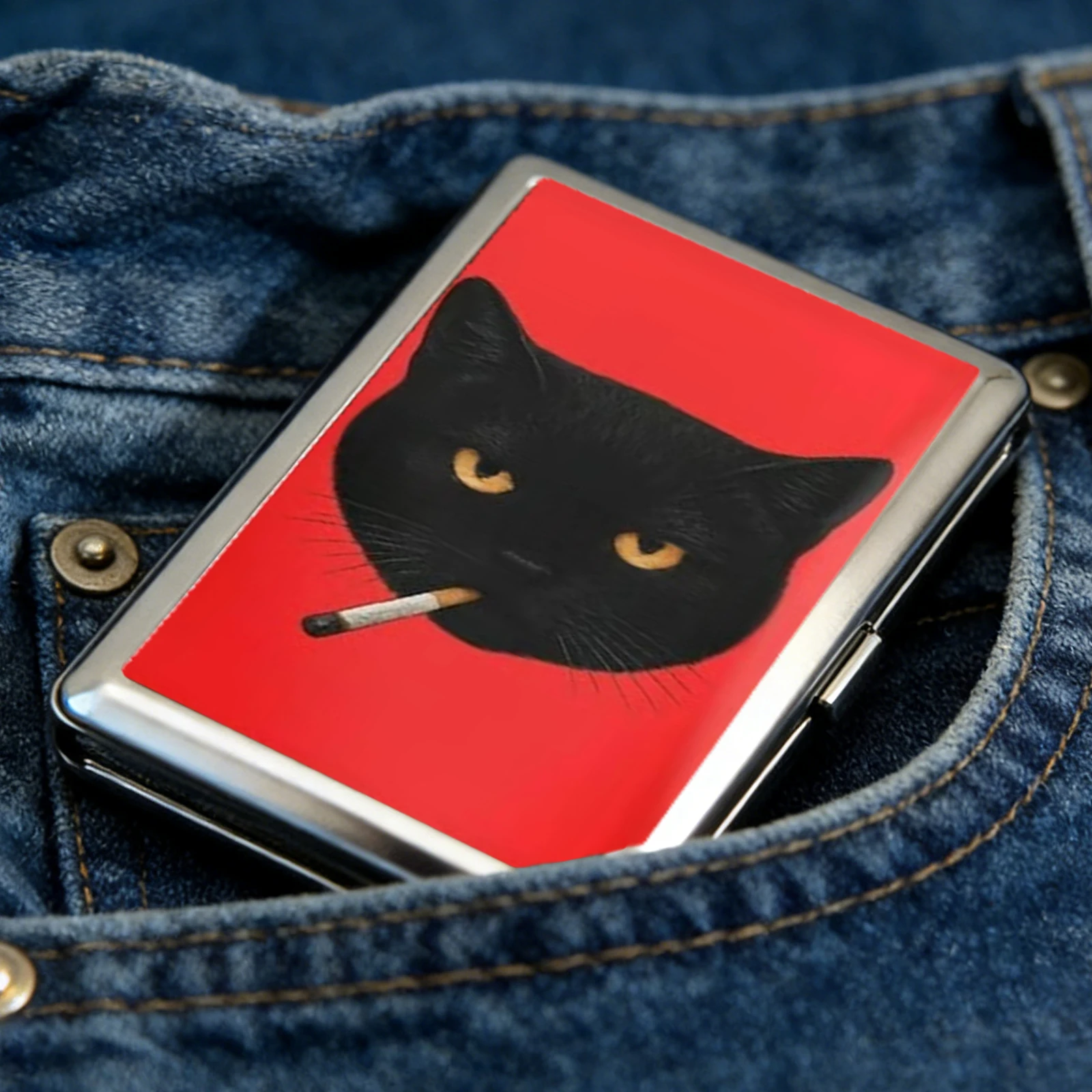 Versatile Metal Cigarette Case with Easy Snap Art Deco Illustration Armored Wallet Credit Card Case Gift for Him & Her