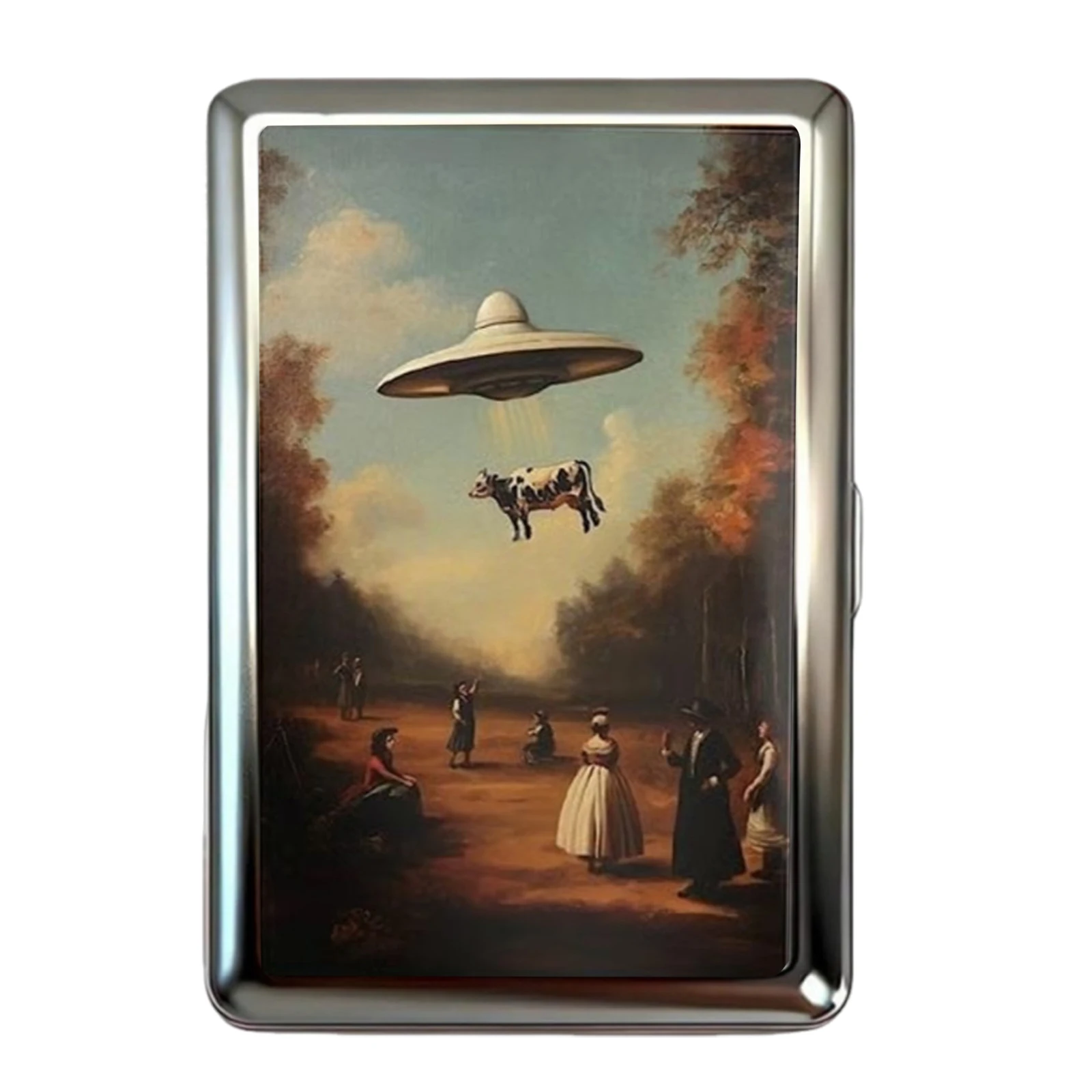 Versatile Metal Cigarette Case with Easy Snap Art Deco Illustration Armored Wallet Credit Card Case Gift for Him & Her