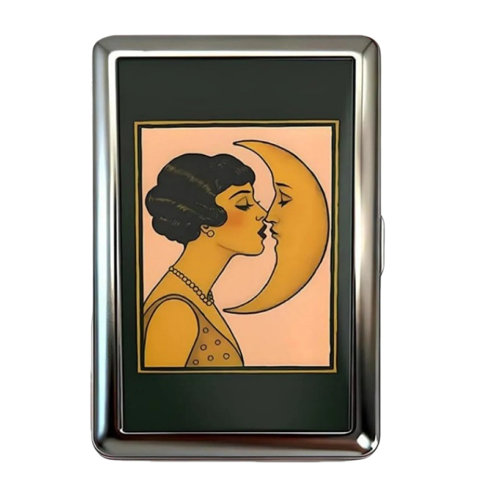 Versatile Metal Cigarette Case with Easy Snap Art Deco Illustration Armored Wallet Credit Card Case Gift for Him & Her