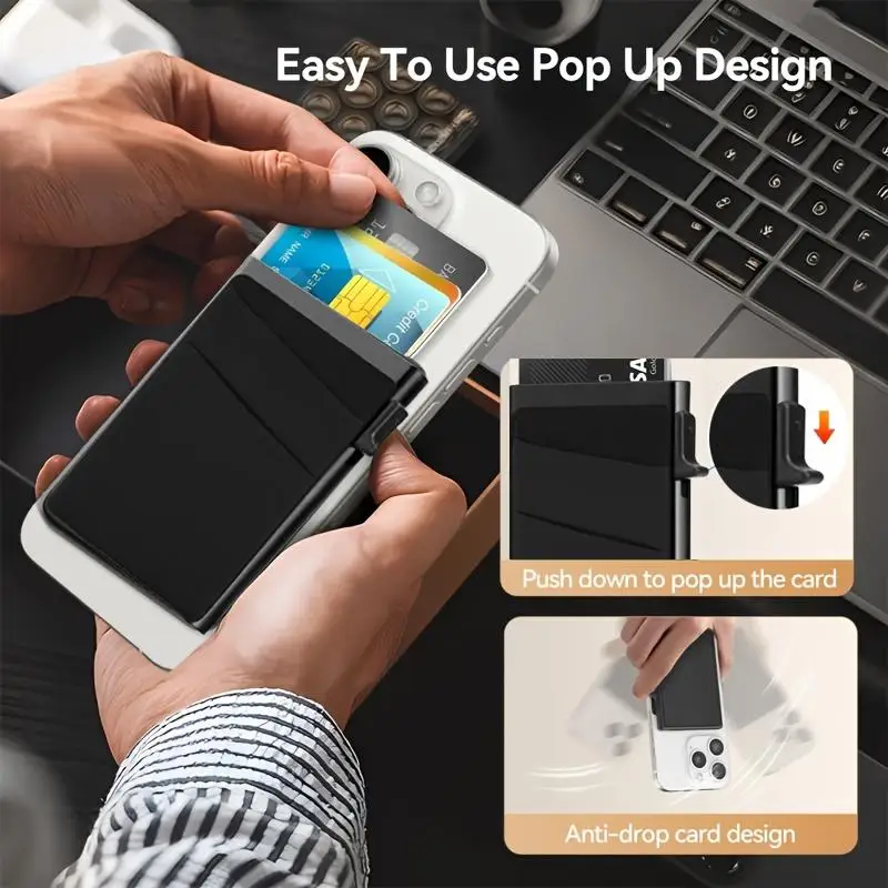1 Pc Slim Pop-Up Card Holder with Print for Men, RFID Blocking Wallet Magnetic Slim Automatic Pop-up Card Holder for The Phone