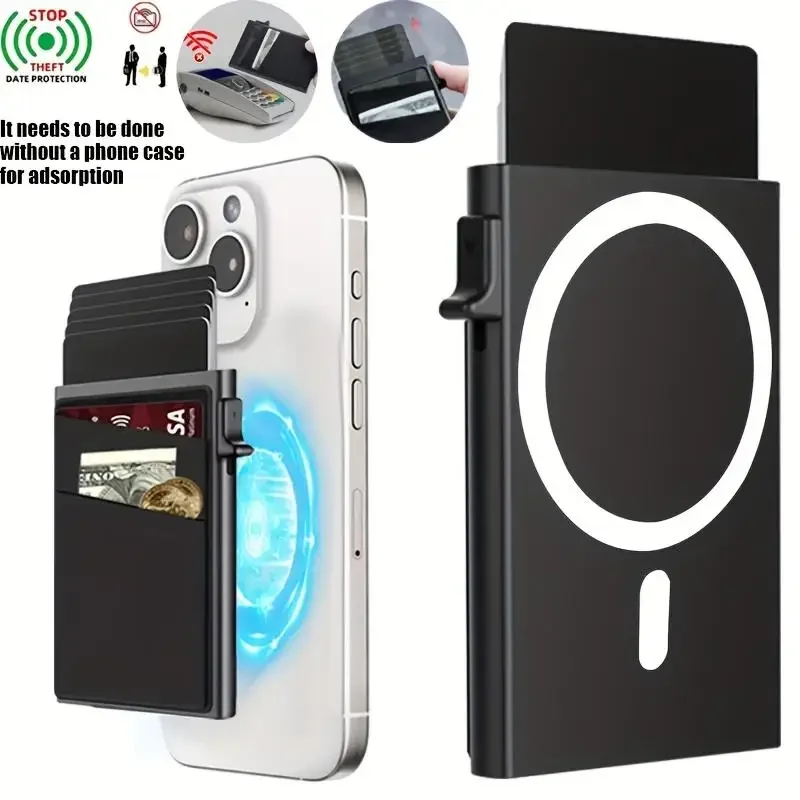 1 Pc Slim Pop-Up Card Holder with Print for Men, RFID Blocking Wallet Magnetic Slim Automatic Pop-up Card Holder for The Phone