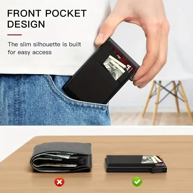 1 Pc Slim Pop-Up Card Holder with Print for Men, RFID Blocking Wallet Magnetic Slim Automatic Pop-up Card Holder for The Phone