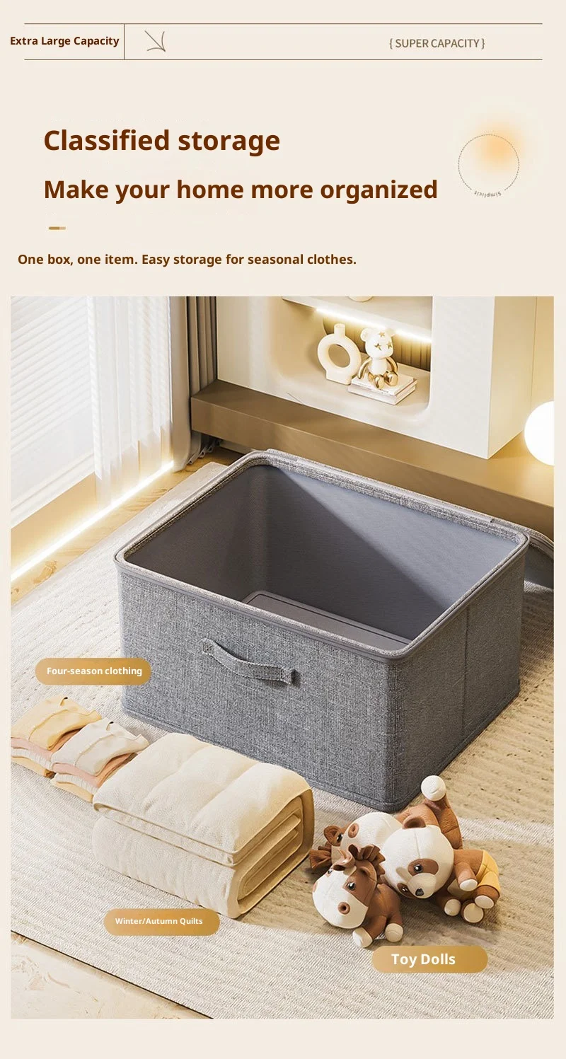 Premium Linen Like Fabric Storage Box Foldable Wardrobe Organizer with Sturdy Board Support Large Zipper Bin for Clothes Sweater