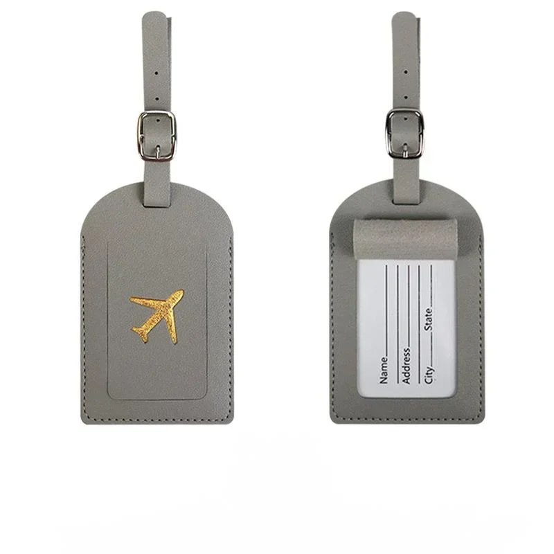 Stamped Leather Business Luggage Tag Suitcase Address Label Luggage Boarding Case Label Name ID Address Clip Travel Accessories