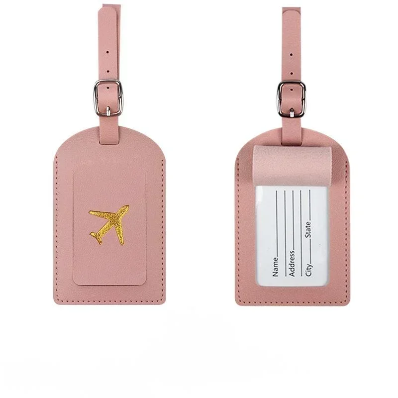 Stamped Leather Business Luggage Tag Suitcase Address Label Luggage Boarding Case Label Name ID Address Clip Travel Accessories