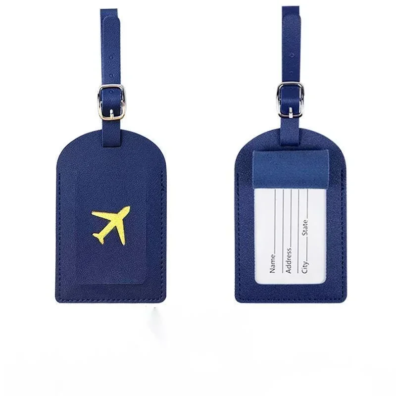 Stamped Leather Business Luggage Tag Suitcase Address Label Luggage Boarding Case Label Name ID Address Clip Travel Accessories