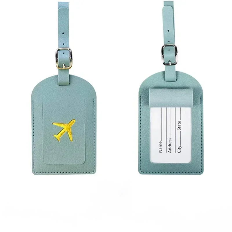 Stamped Leather Business Luggage Tag Suitcase Address Label Luggage Boarding Case Label Name ID Address Clip Travel Accessories