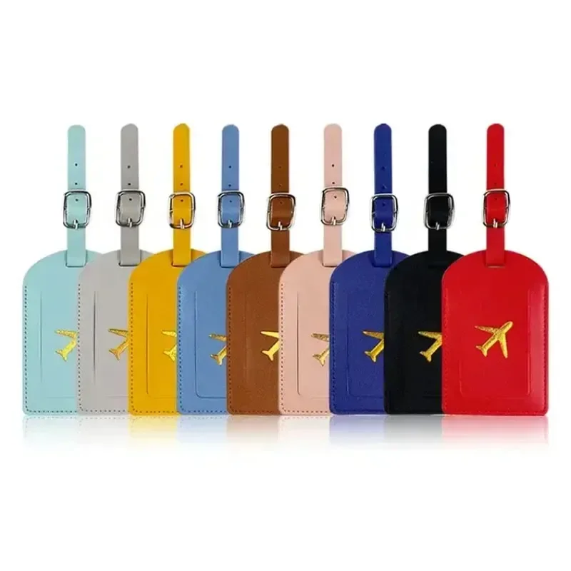 Stamped Leather Business Luggage Tag Suitcase Address Label Luggage Boarding Case Label Name ID Address Clip Travel Accessories