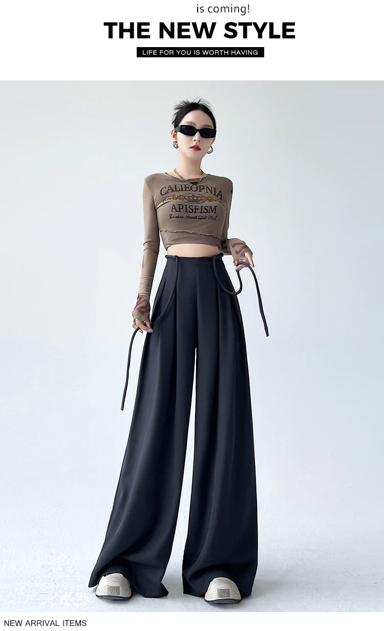 Fashion Street Casual Loose Woman Pants Summer New Solid Color Slim Women Pants Simple Basic Black Apricot Wide Leg Pants Female
