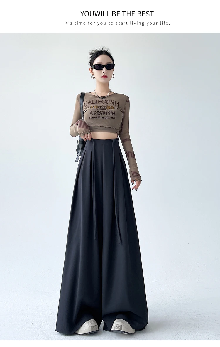 Fashion Street Casual Loose Woman Pants Summer New Solid Color Slim Women Pants Simple Basic Black Apricot Wide Leg Pants Female