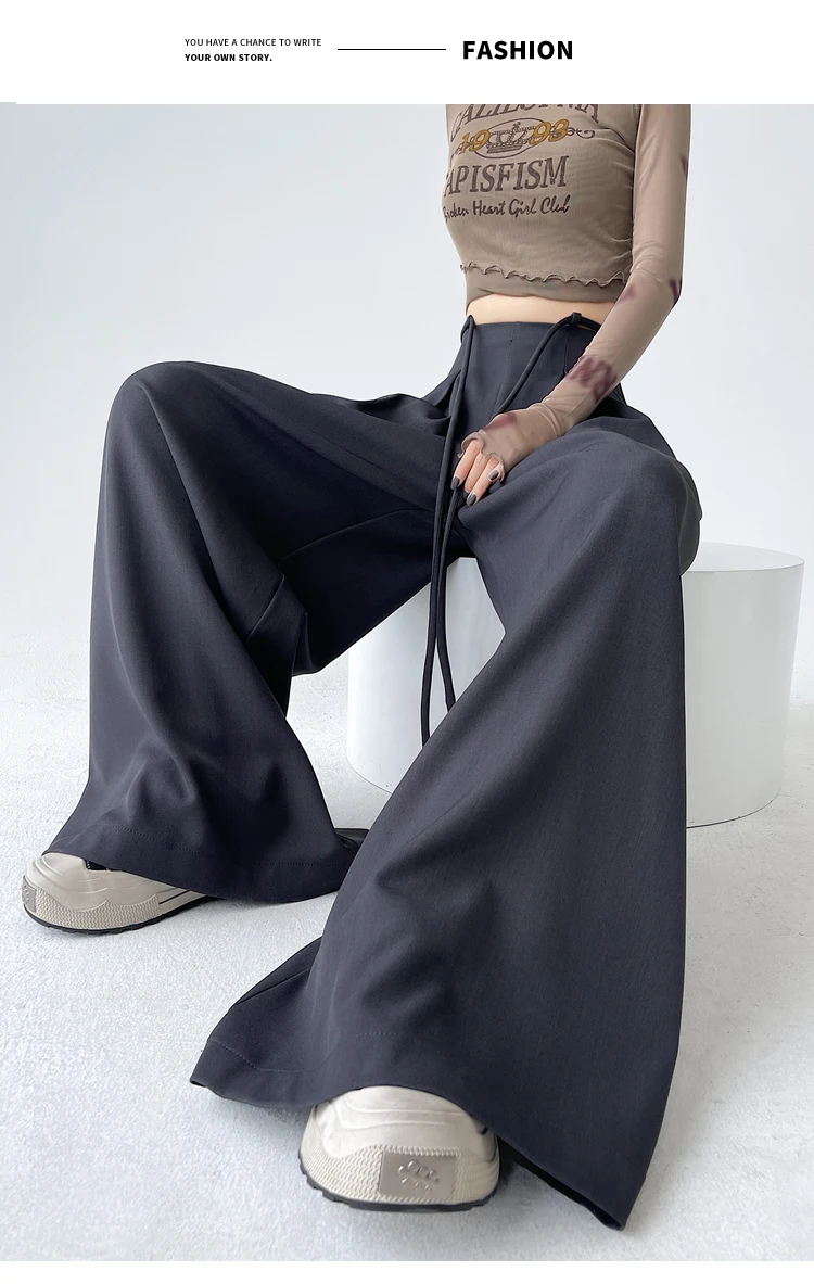 Fashion Street Casual Loose Woman Pants Summer New Solid Color Slim Women Pants Simple Basic Black Apricot Wide Leg Pants Female