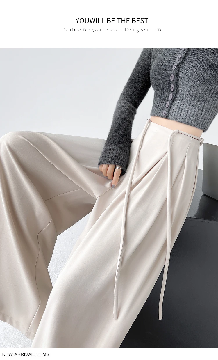 Fashion Street Casual Loose Woman Pants Summer New Solid Color Slim Women Pants Simple Basic Black Apricot Wide Leg Pants Female