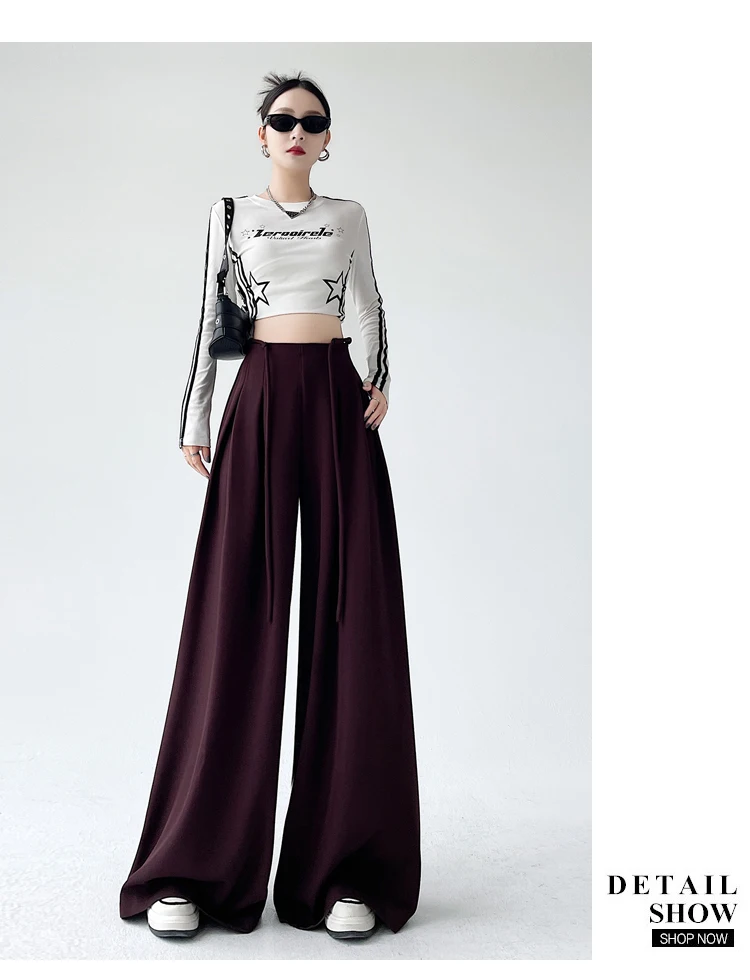 Fashion Street Casual Loose Woman Pants Summer New Solid Color Slim Women Pants Simple Basic Black Apricot Wide Leg Pants Female