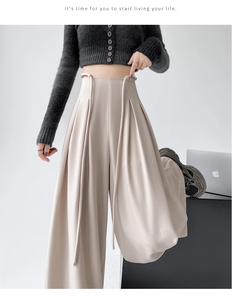 Fashion Street Casual Loose Woman Pants Summer New Solid Color Slim Women Pants Simple Basic Black Apricot Wide Leg Pants Female