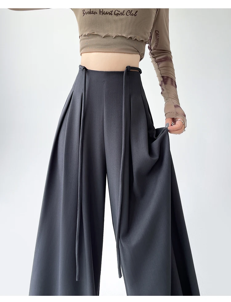 Fashion Street Casual Loose Woman Pants Summer New Solid Color Slim Women Pants Simple Basic Black Apricot Wide Leg Pants Female