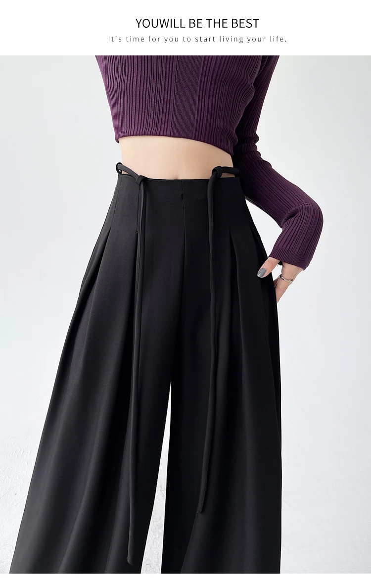 Fashion Street Casual Loose Woman Pants Summer New Solid Color Slim Women Pants Simple Basic Black Apricot Wide Leg Pants Female
