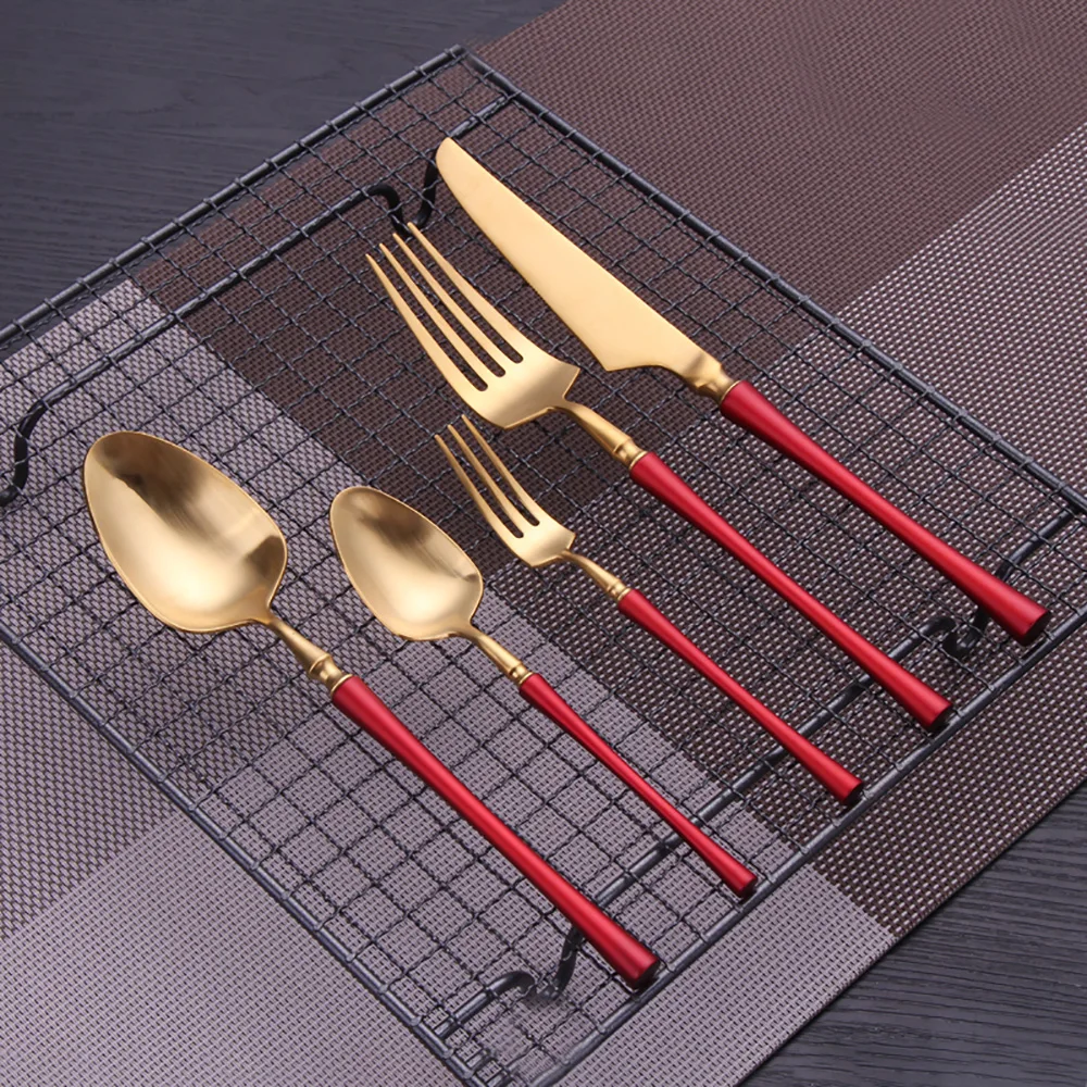 5 Pieces Knife Fork Spoon Set Gold Cutlery Complete Stainless Steel Tableware Matte Black Dinnerware Sliver Kitchen Utensils