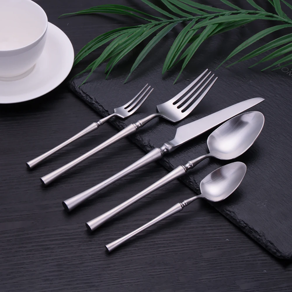 5 Pieces Knife Fork Spoon Set Gold Cutlery Complete Stainless Steel Tableware Matte Black Dinnerware Sliver Kitchen Utensils
