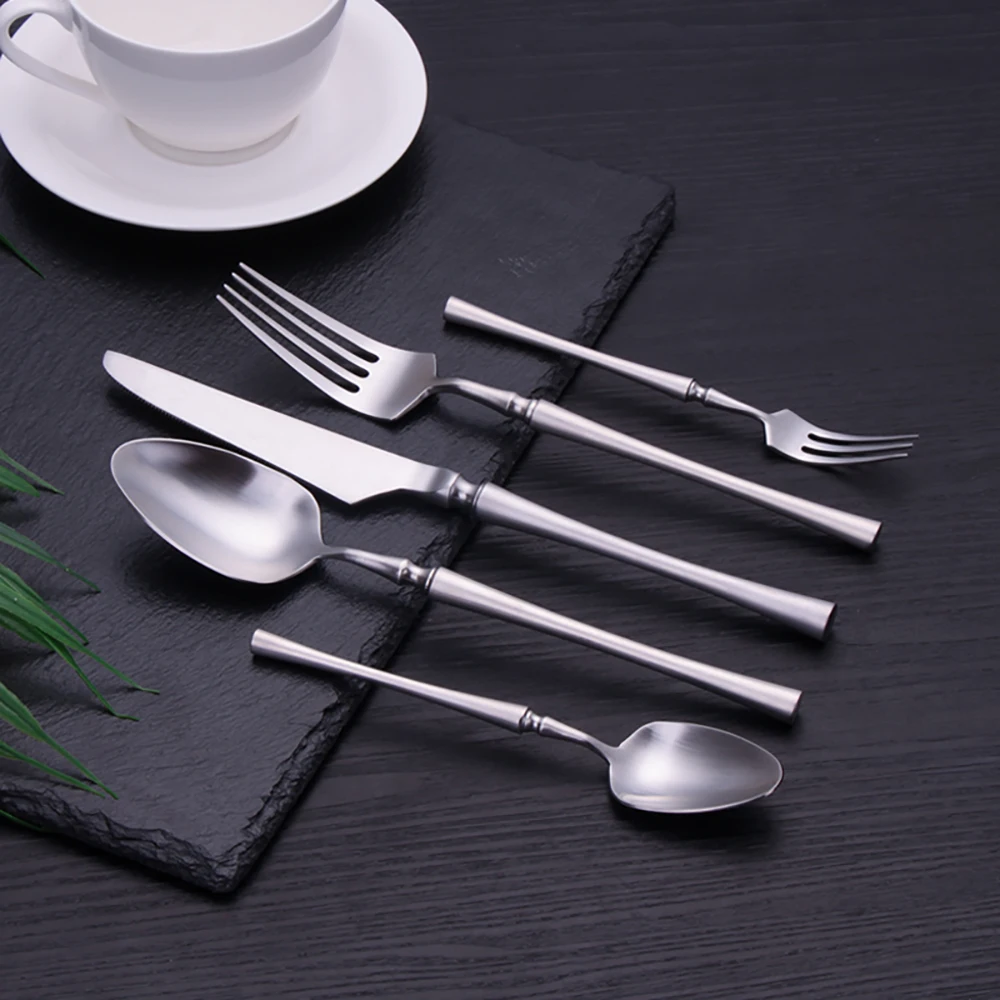 5 Pieces Knife Fork Spoon Set Gold Cutlery Complete Stainless Steel Tableware Matte Black Dinnerware Sliver Kitchen Utensils