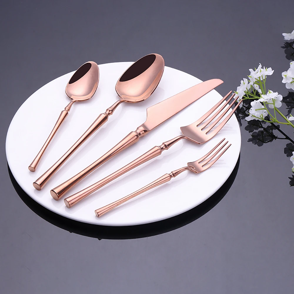 5 Pieces Knife Fork Spoon Set Gold Cutlery Complete Stainless Steel Tableware Matte Black Dinnerware Sliver Kitchen Utensils