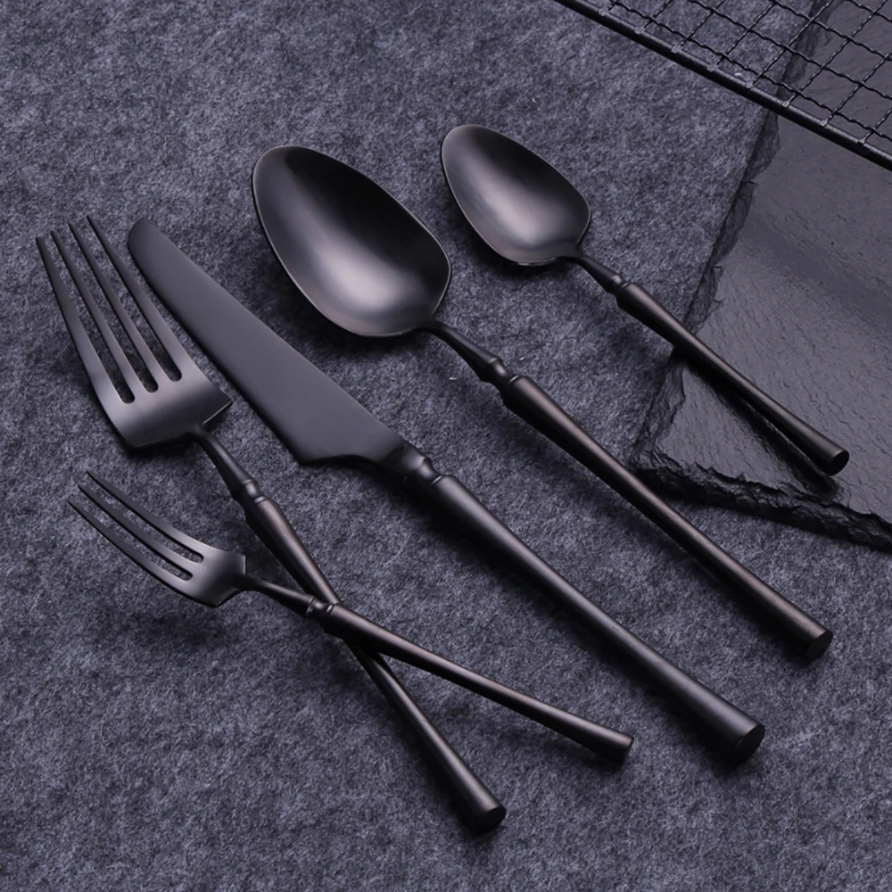5 Pieces Knife Fork Spoon Set Gold Cutlery Complete Stainless Steel Tableware Matte Black Dinnerware Sliver Kitchen Utensils