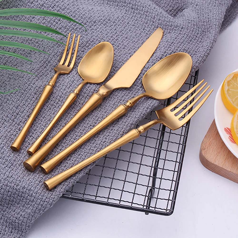 5 Pieces Knife Fork Spoon Set Gold Cutlery Complete Stainless Steel Tableware Matte Black Dinnerware Sliver Kitchen Utensils