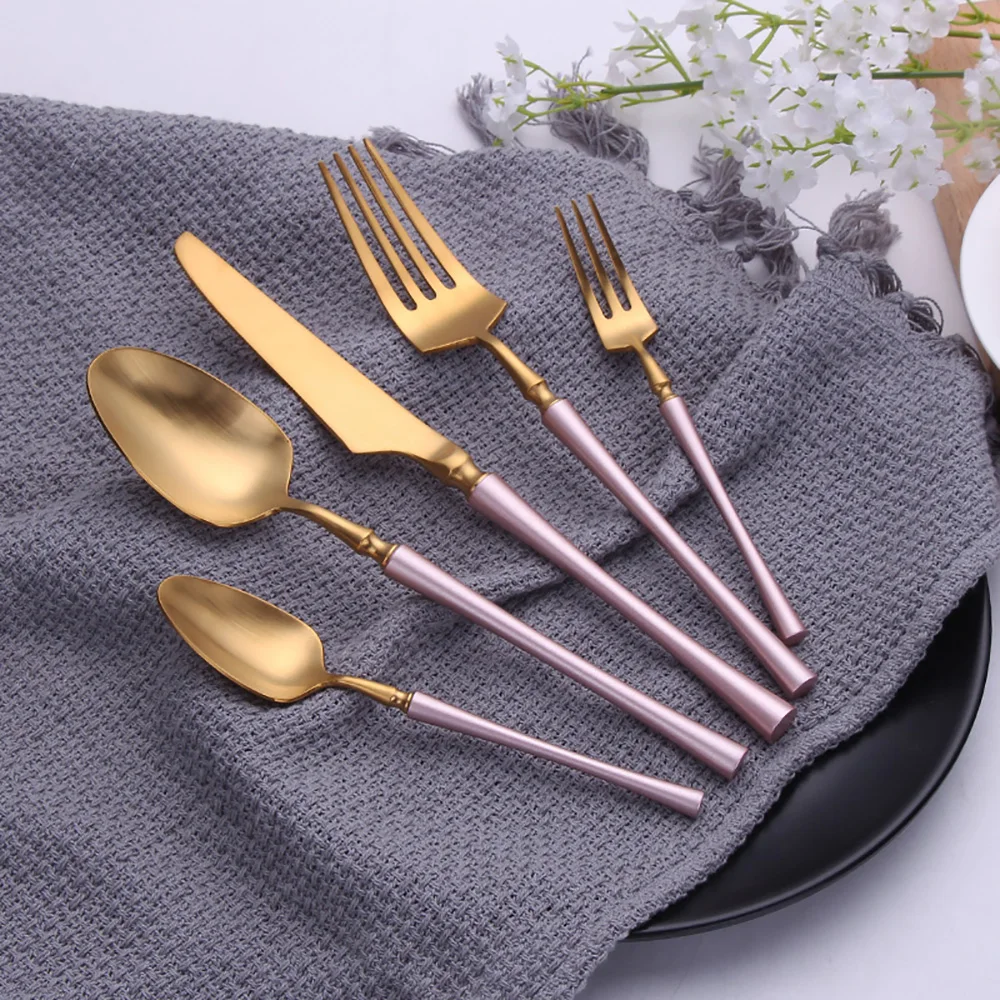 5 Pieces Knife Fork Spoon Set Gold Cutlery Complete Stainless Steel Tableware Matte Black Dinnerware Sliver Kitchen Utensils
