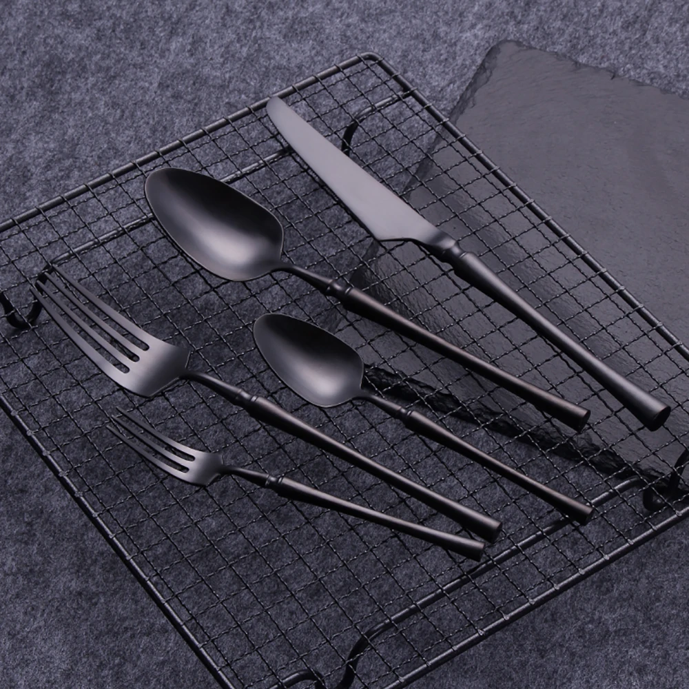 5 Pieces Knife Fork Spoon Set Gold Cutlery Complete Stainless Steel Tableware Matte Black Dinnerware Sliver Kitchen Utensils