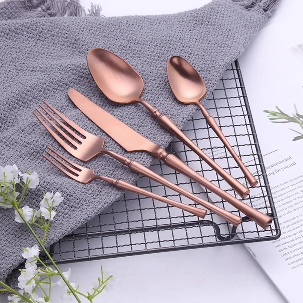 5 Pieces Knife Fork Spoon Set Gold Cutlery Complete Stainless Steel Tableware Matte Black Dinnerware Sliver Kitchen Utensils