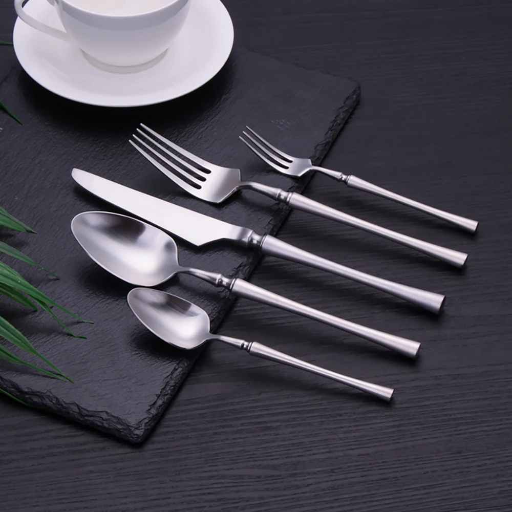 5 Pieces Knife Fork Spoon Set Gold Cutlery Complete Stainless Steel Tableware Matte Black Dinnerware Sliver Kitchen Utensils