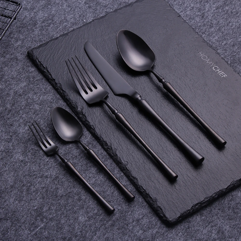 5 Pieces Knife Fork Spoon Set Gold Cutlery Complete Stainless Steel Tableware Matte Black Dinnerware Sliver Kitchen Utensils