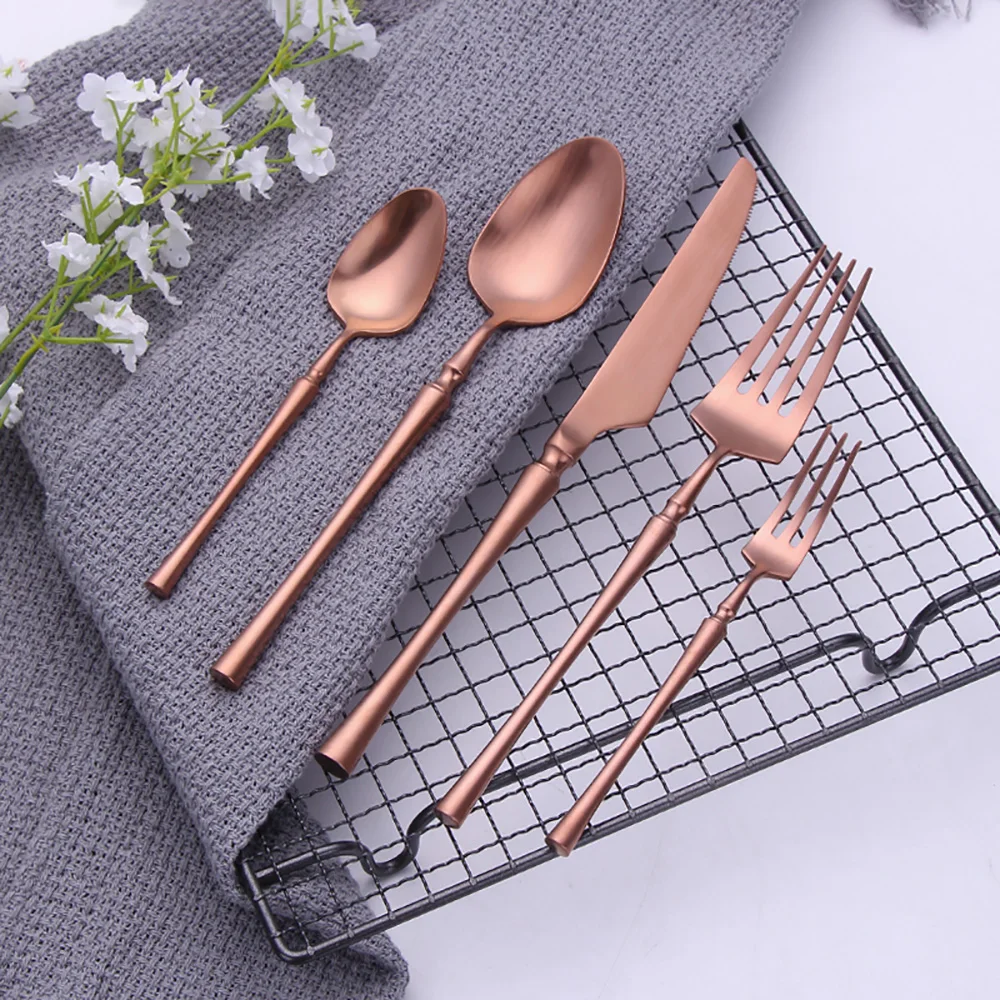 5 Pieces Knife Fork Spoon Set Gold Cutlery Complete Stainless Steel Tableware Matte Black Dinnerware Sliver Kitchen Utensils