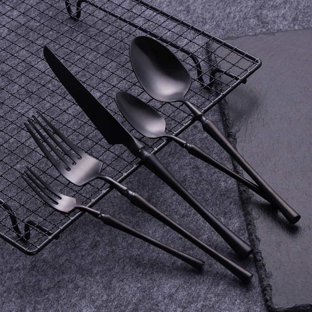 5 Pieces Knife Fork Spoon Set Gold Cutlery Complete Stainless Steel Tableware Matte Black Dinnerware Sliver Kitchen Utensils