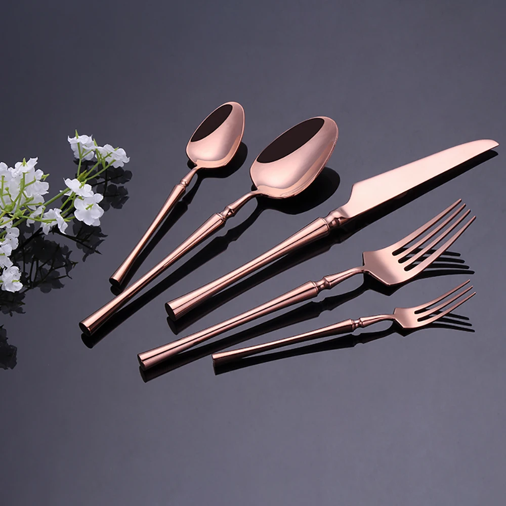 5 Pieces Knife Fork Spoon Set Gold Cutlery Complete Stainless Steel Tableware Matte Black Dinnerware Sliver Kitchen Utensils