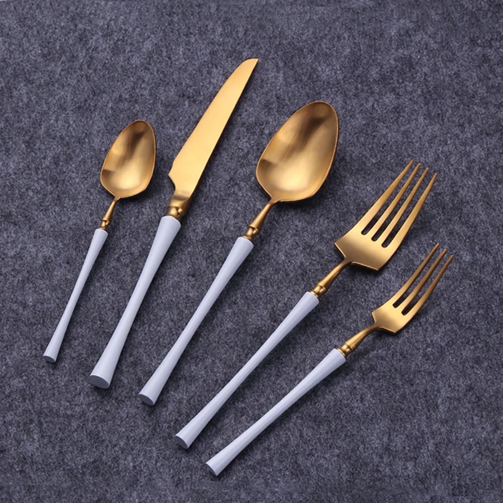 5 Pieces Knife Fork Spoon Set Gold Cutlery Complete Stainless Steel Tableware Matte Black Dinnerware Sliver Kitchen Utensils
