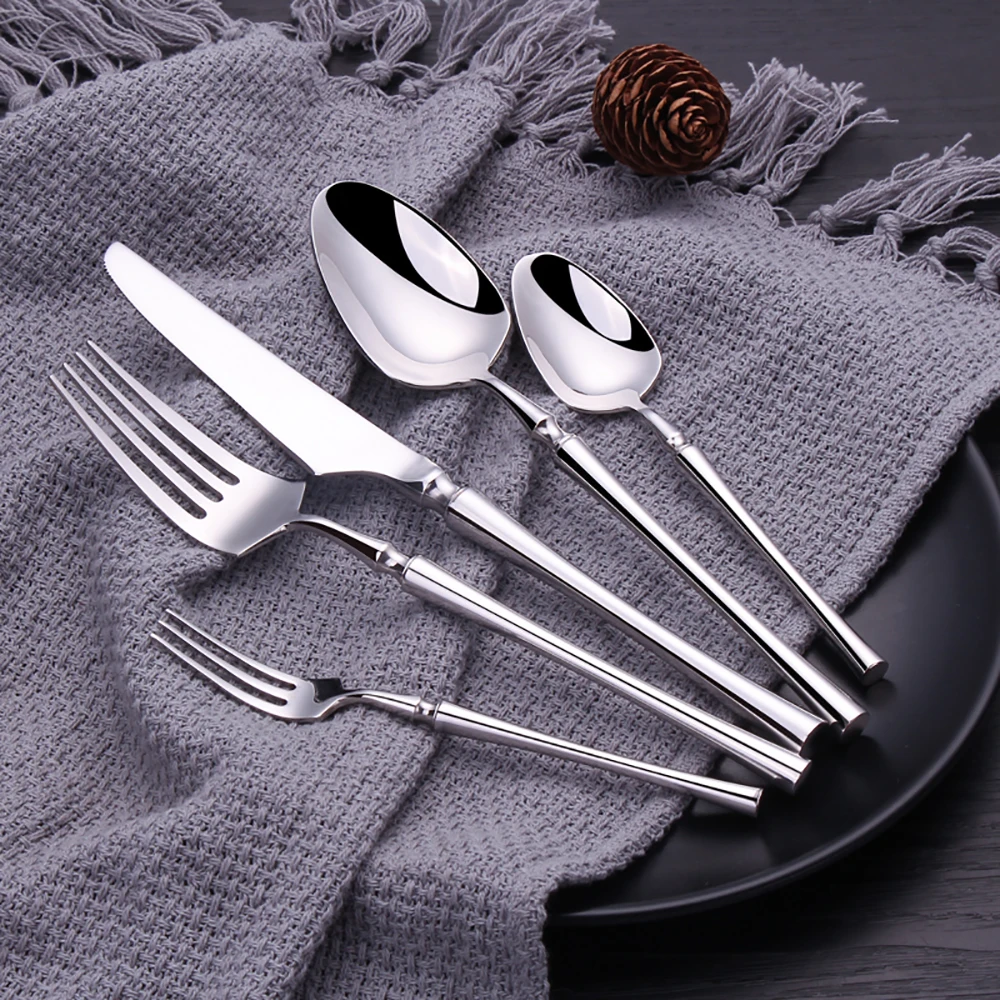 5 Pieces Knife Fork Spoon Set Gold Cutlery Complete Stainless Steel Tableware Matte Black Dinnerware Sliver Kitchen Utensils