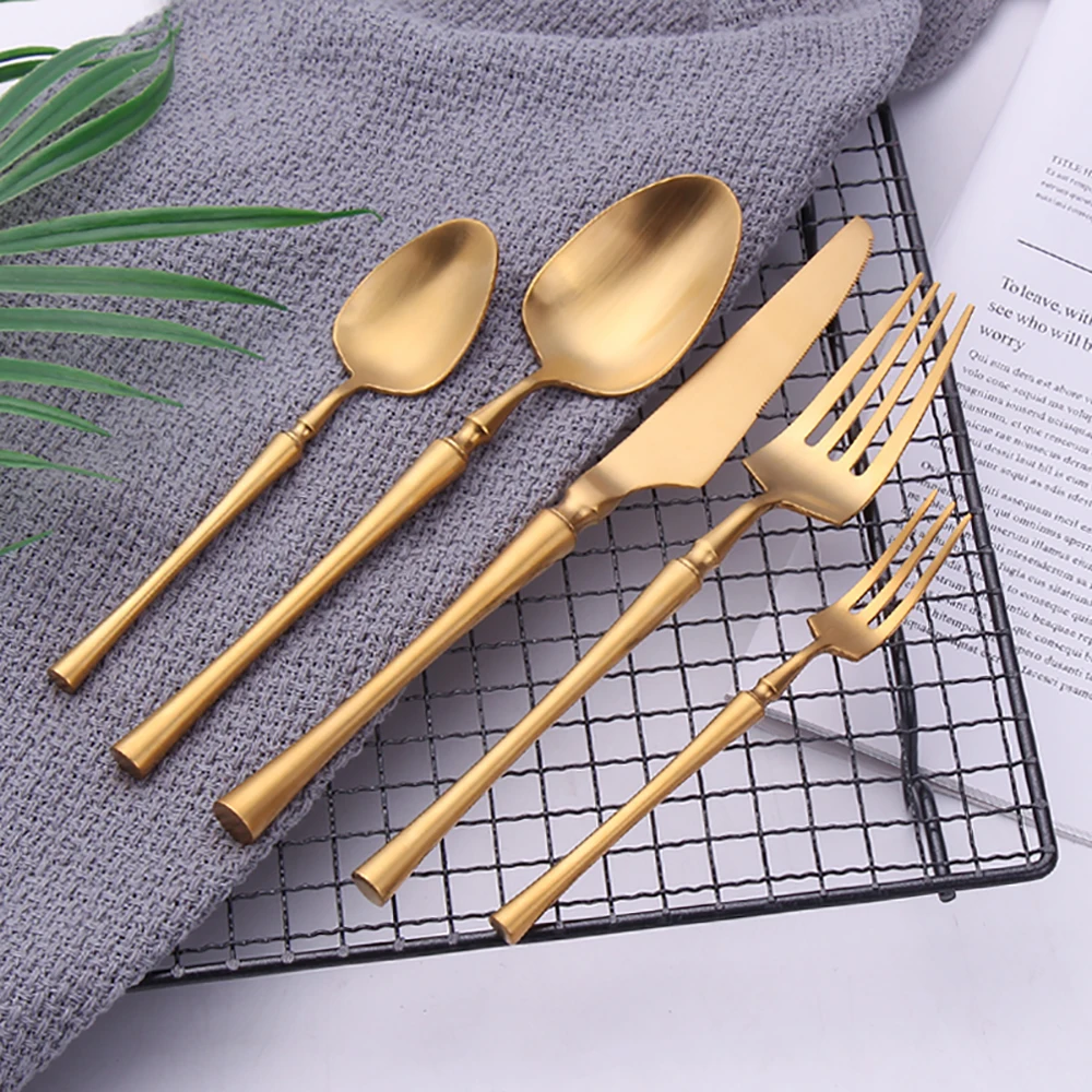 5 Pieces Knife Fork Spoon Set Gold Cutlery Complete Stainless Steel Tableware Matte Black Dinnerware Sliver Kitchen Utensils