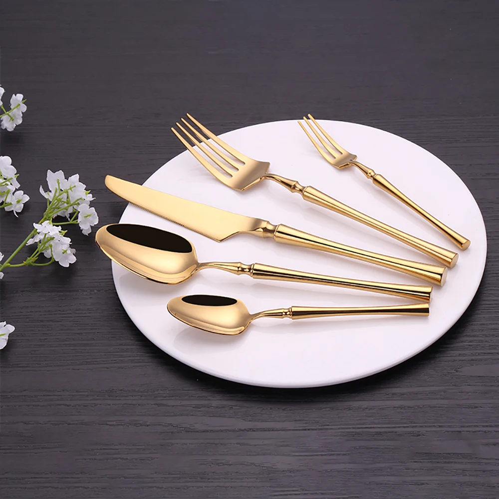 5 Pieces Knife Fork Spoon Set Gold Cutlery Complete Stainless Steel Tableware Matte Black Dinnerware Sliver Kitchen Utensils