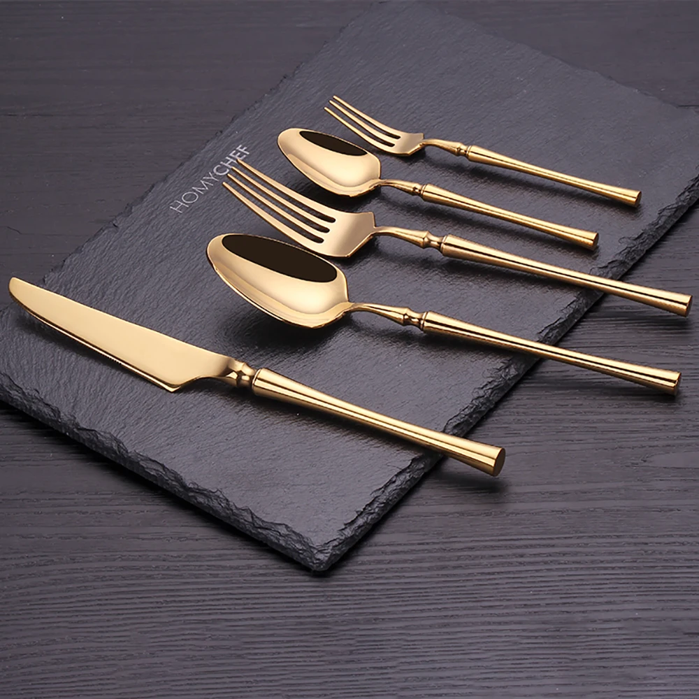 5 Pieces Knife Fork Spoon Set Gold Cutlery Complete Stainless Steel Tableware Matte Black Dinnerware Sliver Kitchen Utensils