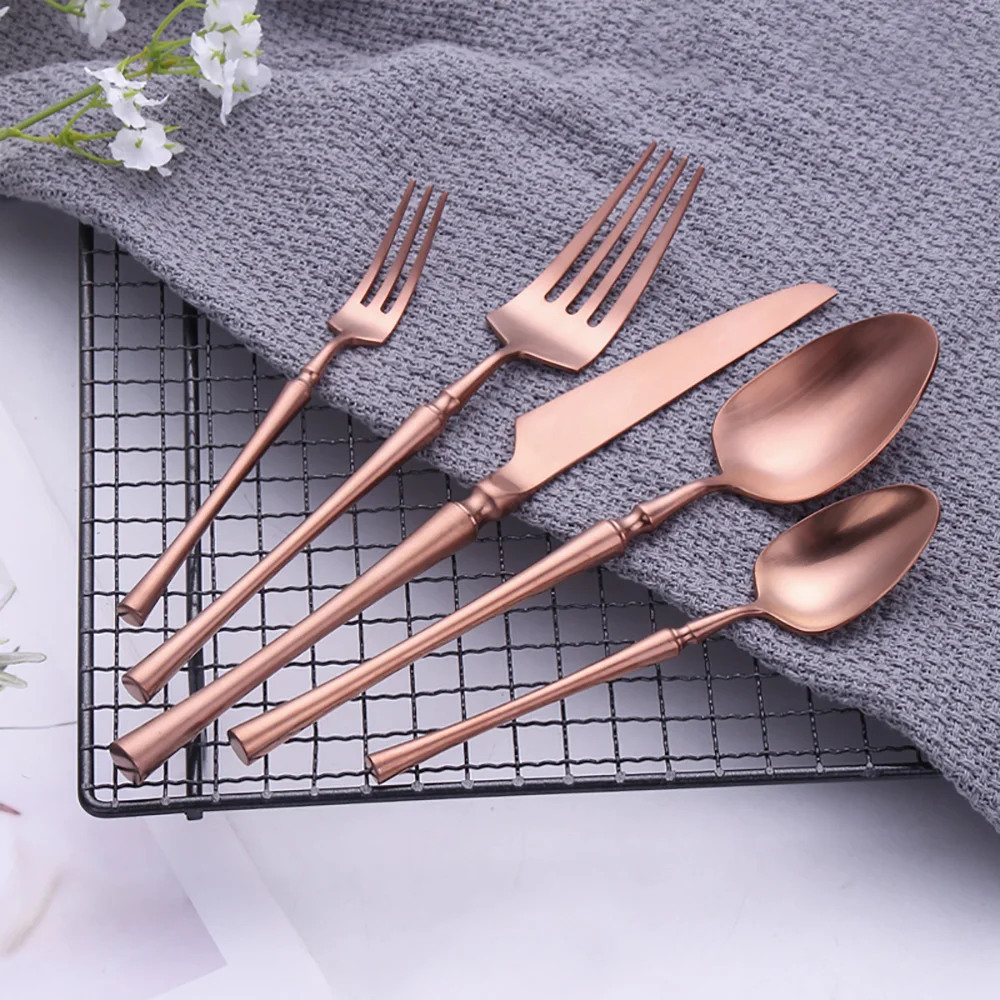 5 Pieces Knife Fork Spoon Set Gold Cutlery Complete Stainless Steel Tableware Matte Black Dinnerware Sliver Kitchen Utensils