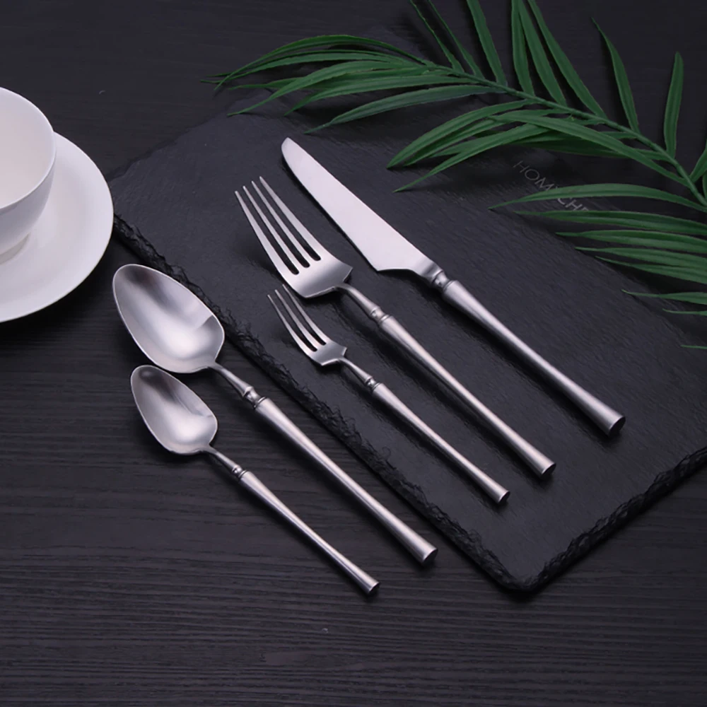 5 Pieces Knife Fork Spoon Set Gold Cutlery Complete Stainless Steel Tableware Matte Black Dinnerware Sliver Kitchen Utensils