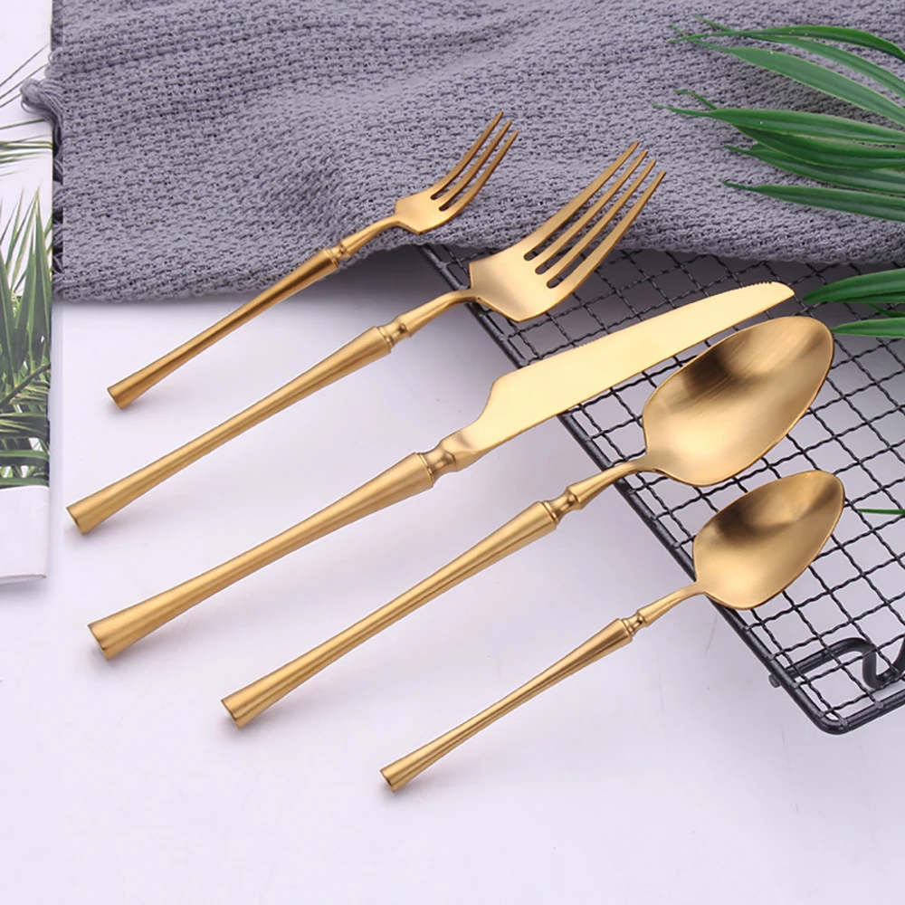 5 Pieces Knife Fork Spoon Set Gold Cutlery Complete Stainless Steel Tableware Matte Black Dinnerware Sliver Kitchen Utensils