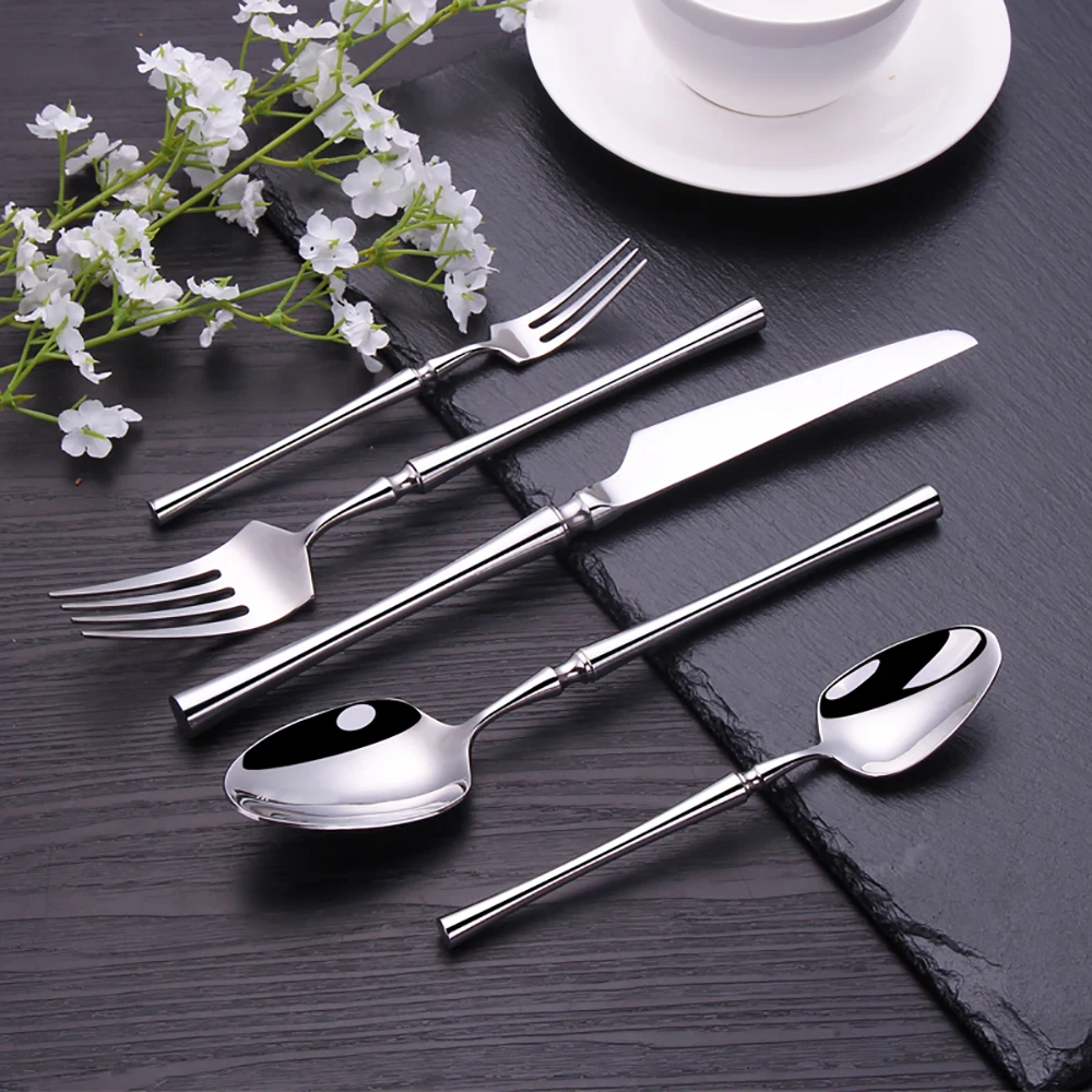 5 Pieces Knife Fork Spoon Set Gold Cutlery Complete Stainless Steel Tableware Matte Black Dinnerware Sliver Kitchen Utensils