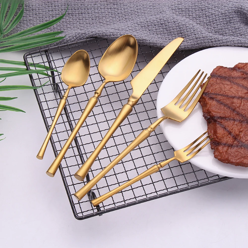 5 Pieces Knife Fork Spoon Set Gold Cutlery Complete Stainless Steel Tableware Matte Black Dinnerware Sliver Kitchen Utensils