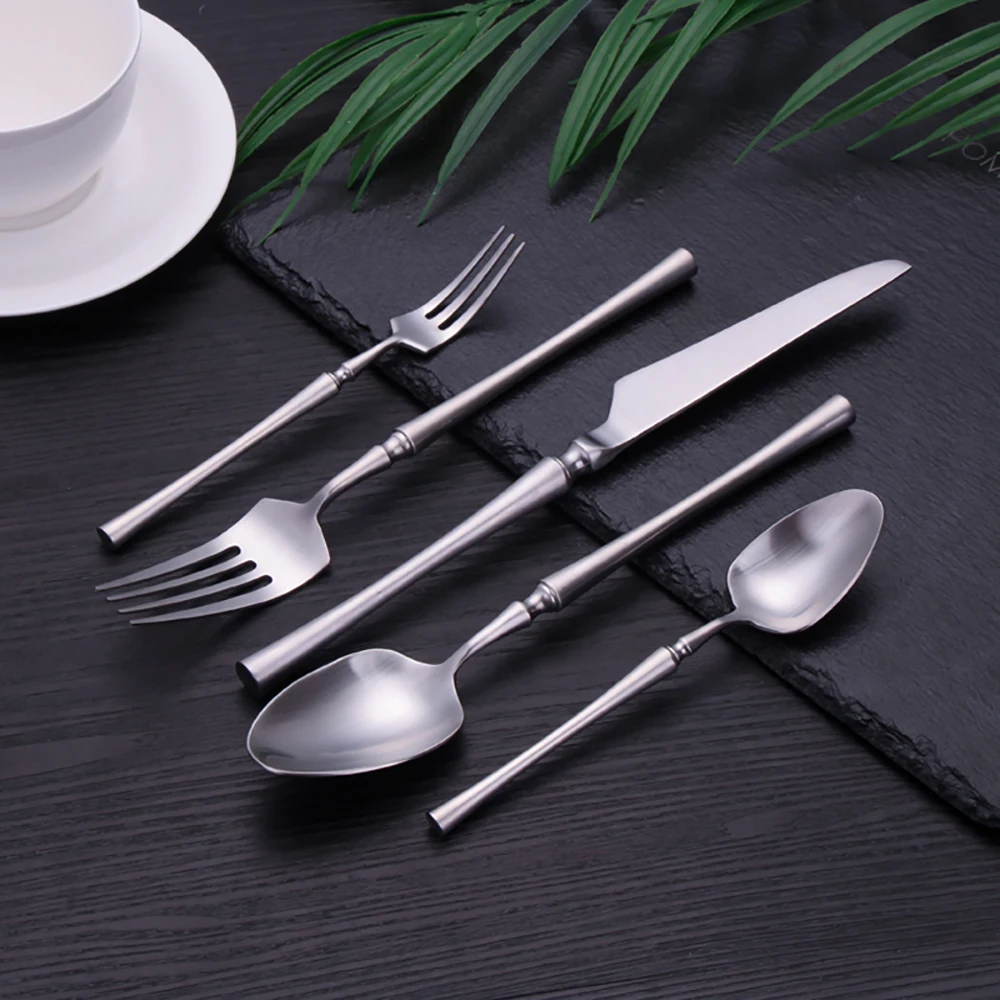5 Pieces Knife Fork Spoon Set Gold Cutlery Complete Stainless Steel Tableware Matte Black Dinnerware Sliver Kitchen Utensils