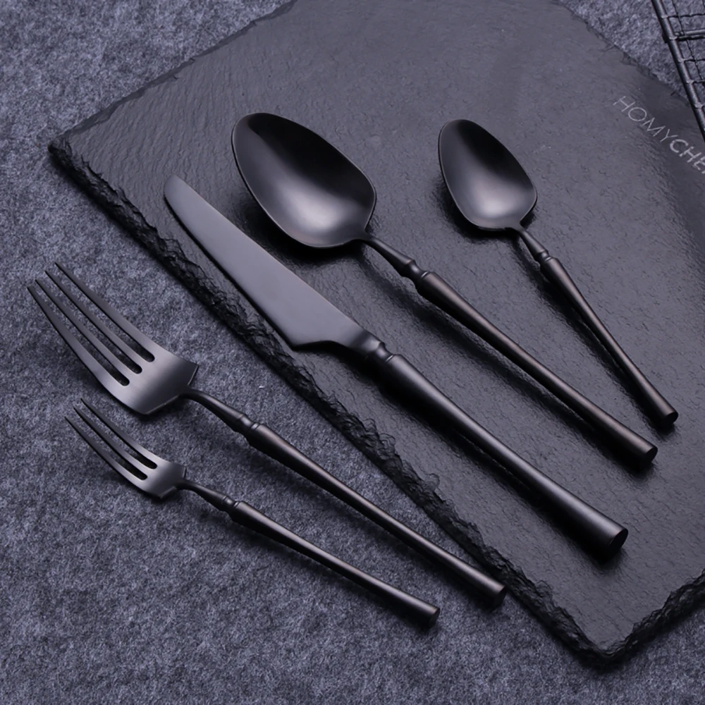 5 Pieces Knife Fork Spoon Set Gold Cutlery Complete Stainless Steel Tableware Matte Black Dinnerware Sliver Kitchen Utensils