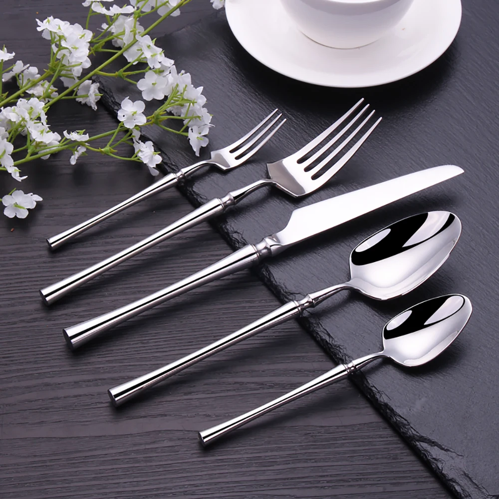 5 Pieces Knife Fork Spoon Set Gold Cutlery Complete Stainless Steel Tableware Matte Black Dinnerware Sliver Kitchen Utensils